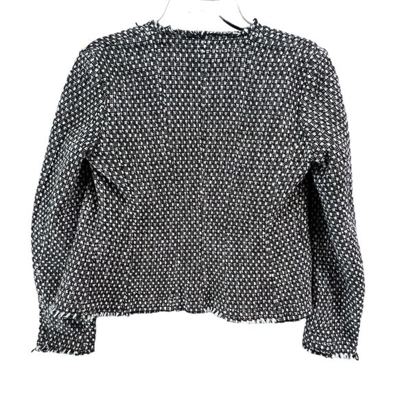 Eddie Bauer Blazer Jacket Womens 2 Black White Geo Wool Blend Tweed Open Front - Picture 3 of 12